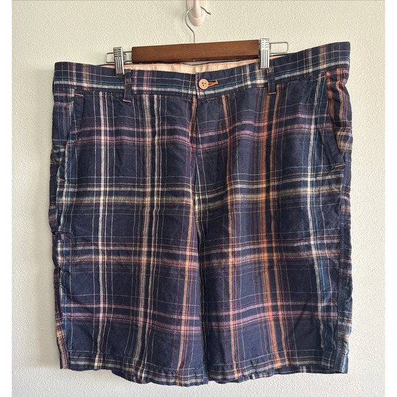 Tommy Bahama Shorts Size 40 Linen Plaid Resort Beach Vacation Florida Travel - Picture 1 of 5